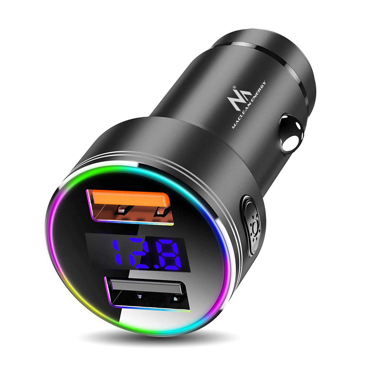 Maclean MCE375 Dual Car Charger with Display Cigarette Lighter Socket Aluminum Voltmeter USB 1x QC 3