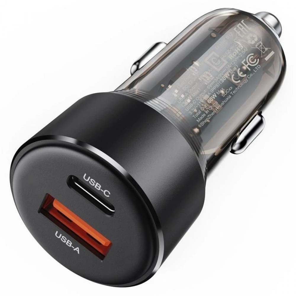 Automobilinis įkroviklis Acefast B12 60W USB-C / USB-A juodas