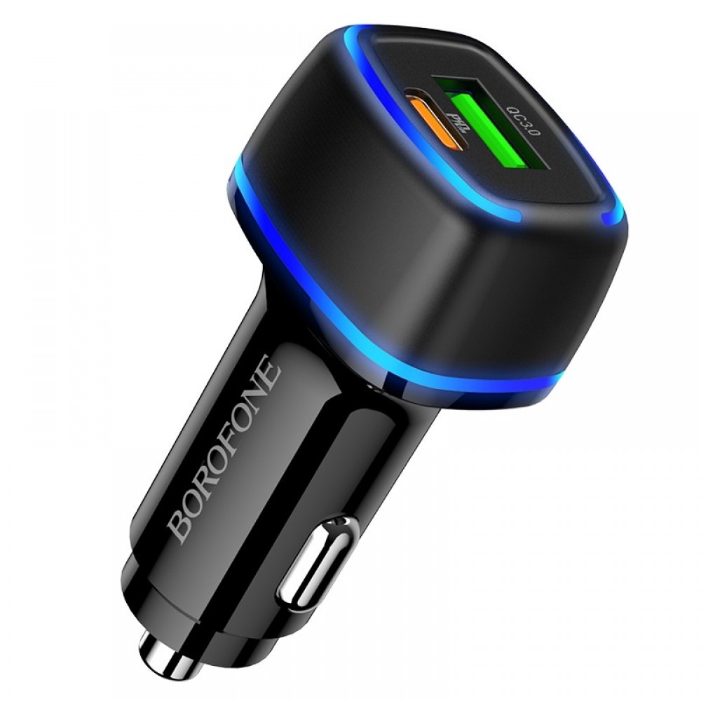 Įkroviklis automobilinis Borofone BZ14A PD20W+QC3.0 su 2 USB jungtimis juodas
