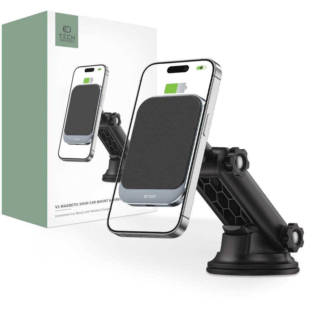 Automobilinis telefono laikiklis "Tech-Protect MM15W-V2 Magnetic Magsafe Dashboard Car Mount Wireless Charger"