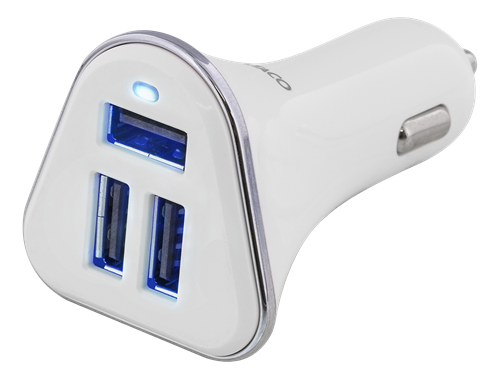 Auto įkroviklis DELTACO 5.2A, 3xUSB, baltas / USB-CAR102
