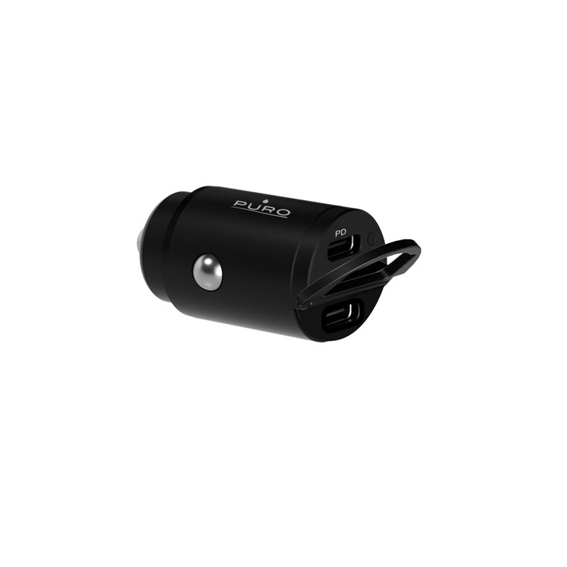 Auto mini įkroviklis PURO greitas įkrovimas 2 X USB-C, PD, 30W, juodas/ FCMCHUSBCC30WBLK