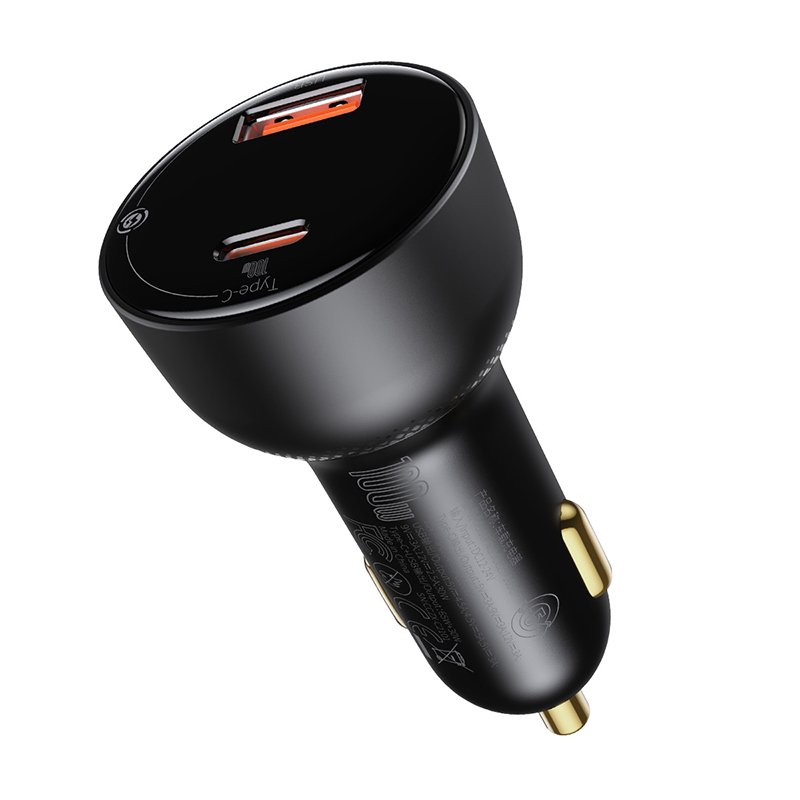 Automobilinis įkroviklis 12-24V 100W USB + USB-C QC4+ PD3.0 su įtampos, srovės indikacija ir USB
