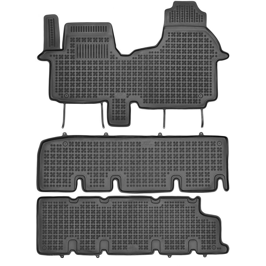 Guminiai kilimėliai NISSAN NV300 2016-2021 (9 vietų, Trys eilės be ortakio, Paaukštintais kraštais)