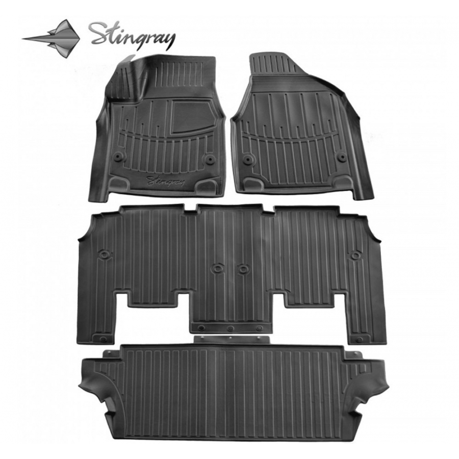 Guminiai 3D kilimėliai CHRYSLER Pacifica II 2016→ (Trys eilės, Juodos spalvos)