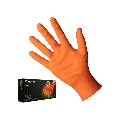 Oranžinės Nitrilinės Vienkartinės Pirštinės GoGrip, Grublėtos (50 vnt.)