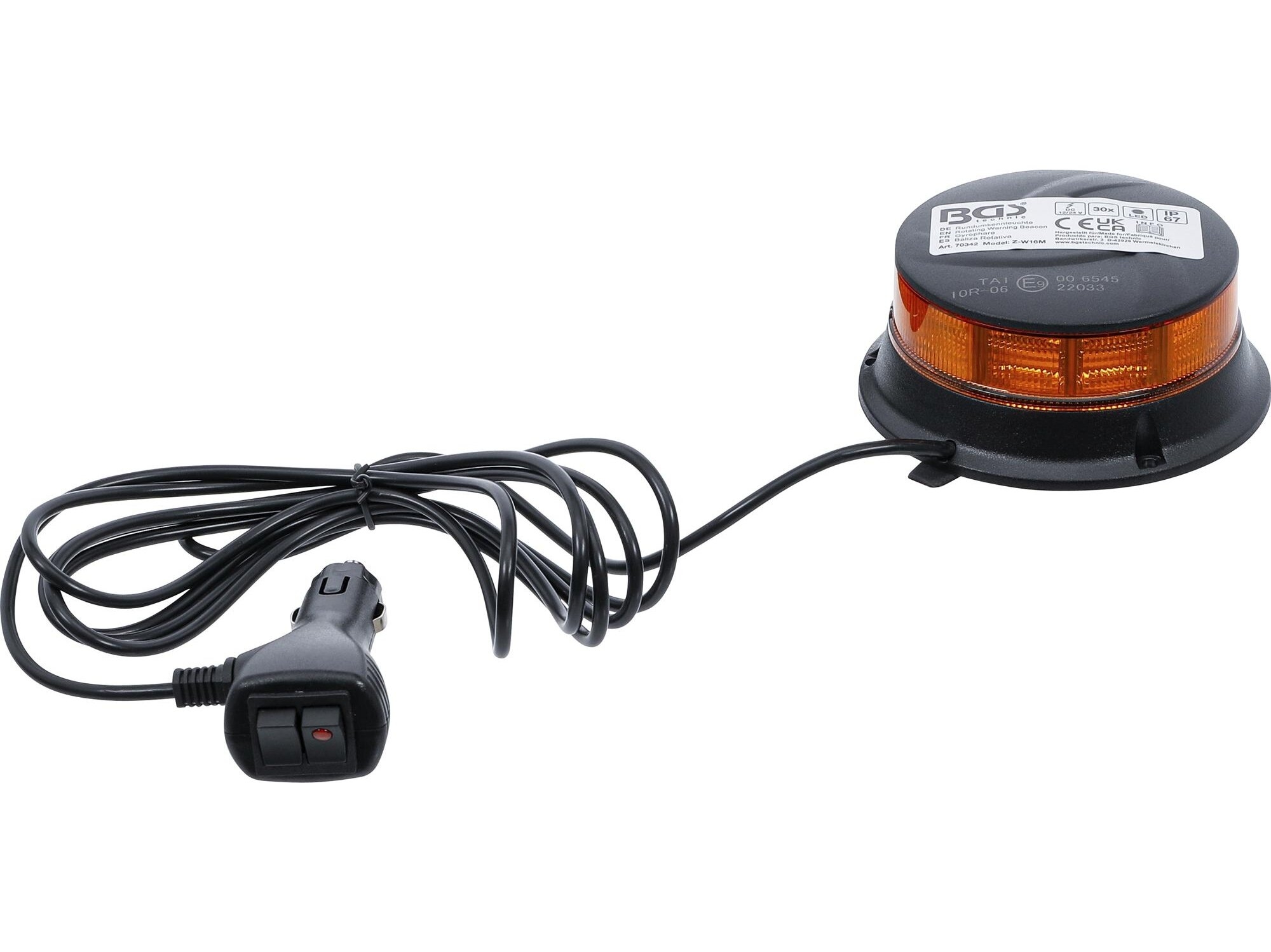 Besisukantis įspėjamasis švyturėlis | geltonas | su magnetu | 12 V / 24 V | Ø 130 mm (70342)