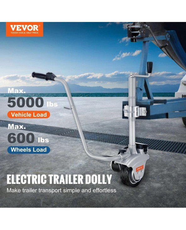 Elektrinė priekaba Dolly 5000 lbs Vilkimo galia 350W 12V Priekabos Jockey Wheel su 22 pėdų/min judėjimo greičiu