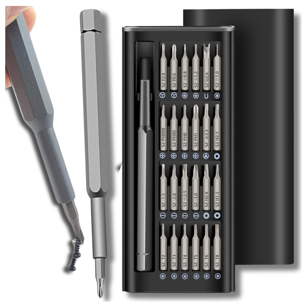 Tikslūs atsuktuvai 25v1, dėklas, TORX bitai