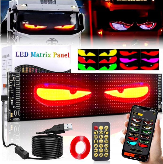 Lanksti LED juosta „Devil Eyes“ su programuojamu ekranu ir „Bluetooth“ valdymu sunkvežimiams