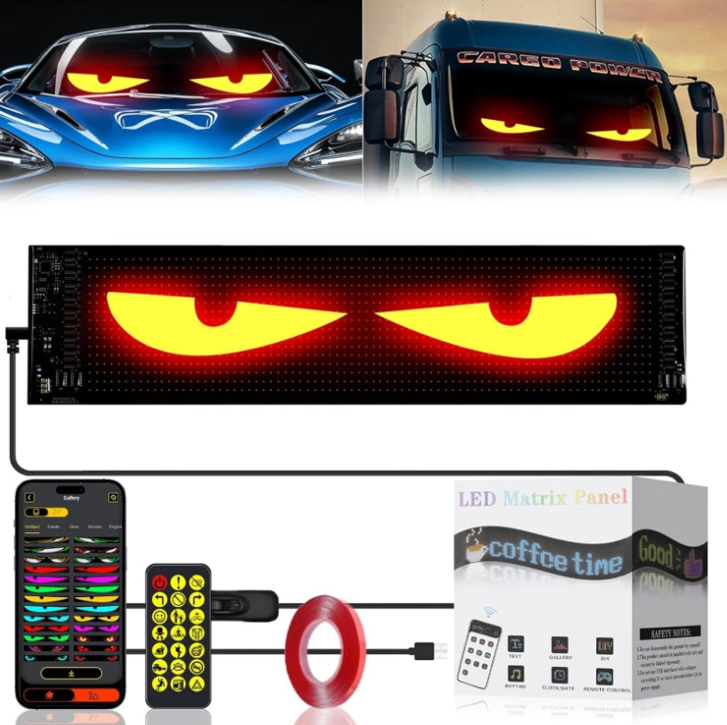 Lanksti LED X2 Panelė „Devil Eyes“ Su Programuojamu Ekranu ir Nuotoliniu Valdymu Sunkežimiams