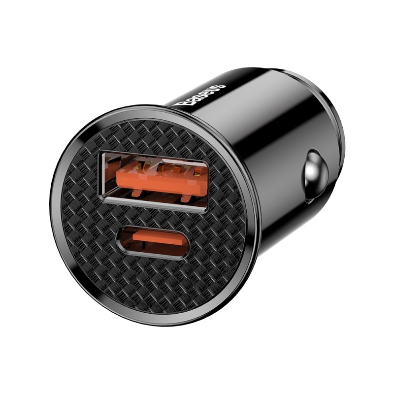 Automobilinis Įkroviklis 12-24V USB Ir USB-C Greitas Įkrovimas QC4.0 SCP, 30W, Juodas