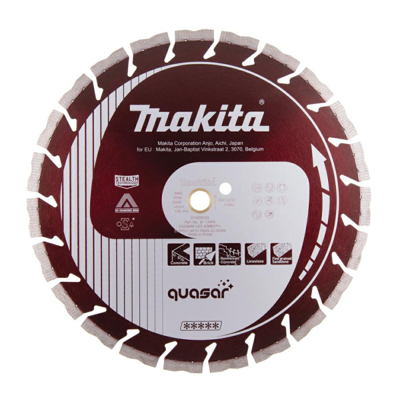 B-13465 MAKITA DIAMOND TARGET 350x25,4 mm SEGMENTAS (SUCHAS/MOKRO) BETONAS, AKMENS