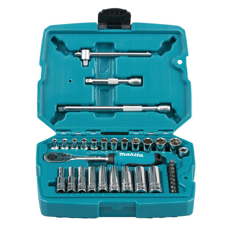 B-65567 "MAKITA" LIZDŲ RINKINYS + VERŽLIARAKTIS 1/4" SU REKETU. 34 vnt.