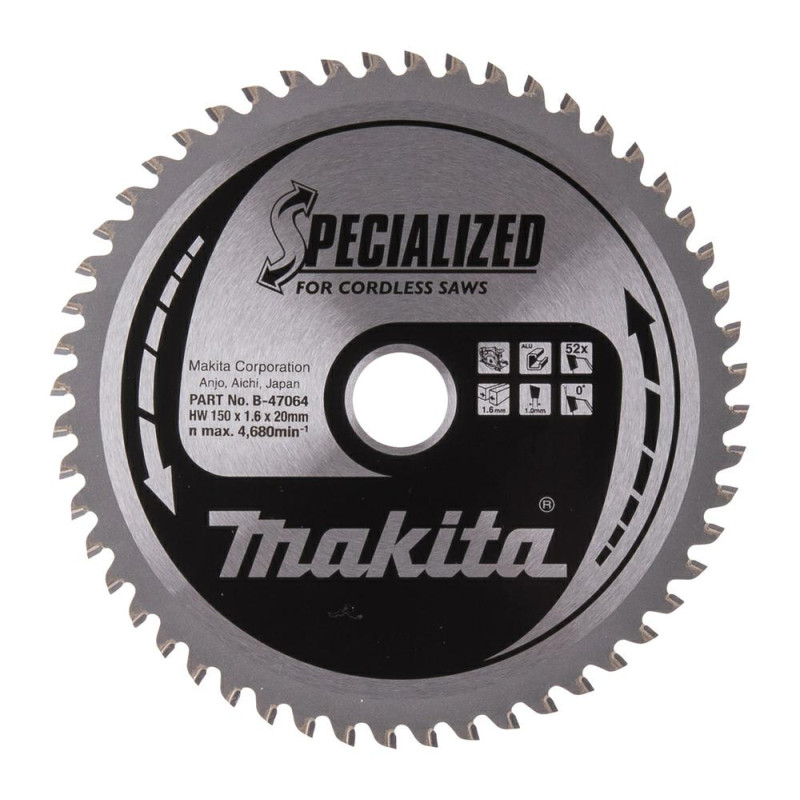 B-47064 MAKITA diskinio pjūklo diskas 150x20x52z, skirtas aliuminiui