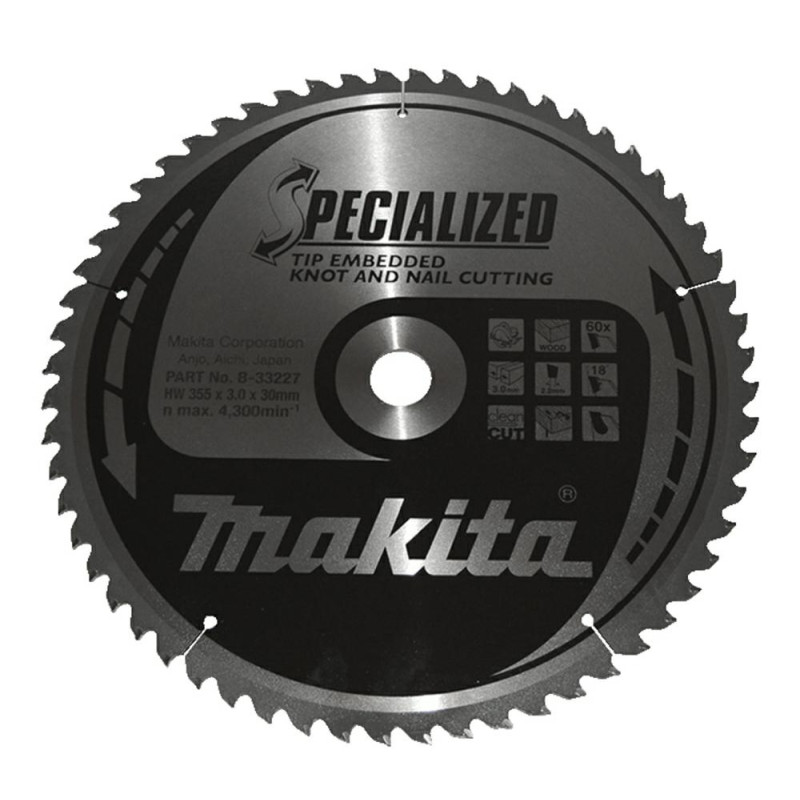 B-33227 MAKITA TAR TARIFF Pjūklas 355x30x60z SPECIALIZUOTAS MEDIENOS PJŪKLAS (SU VINKLIAIS IR GIJAIS)