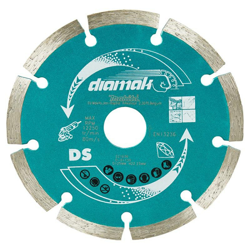 D-61139-10 MAKITA DIAMOND TARGET 125x22.23mm SEGMENTAS (DRY) /10vnt. BETONAS, PLYTOS, MARMURAS
