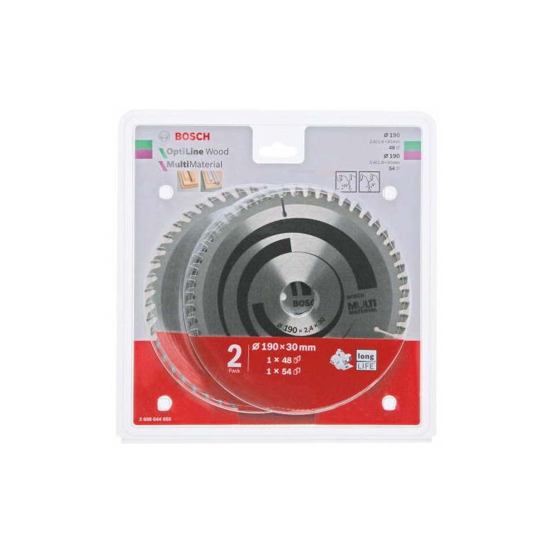 2608644655 BOSCH Pjūklas 190x30x48z OPTI.WOOD x2.6/1.6 + MULTI MATERIAL 190x30x54z x2.4/1.8%%%