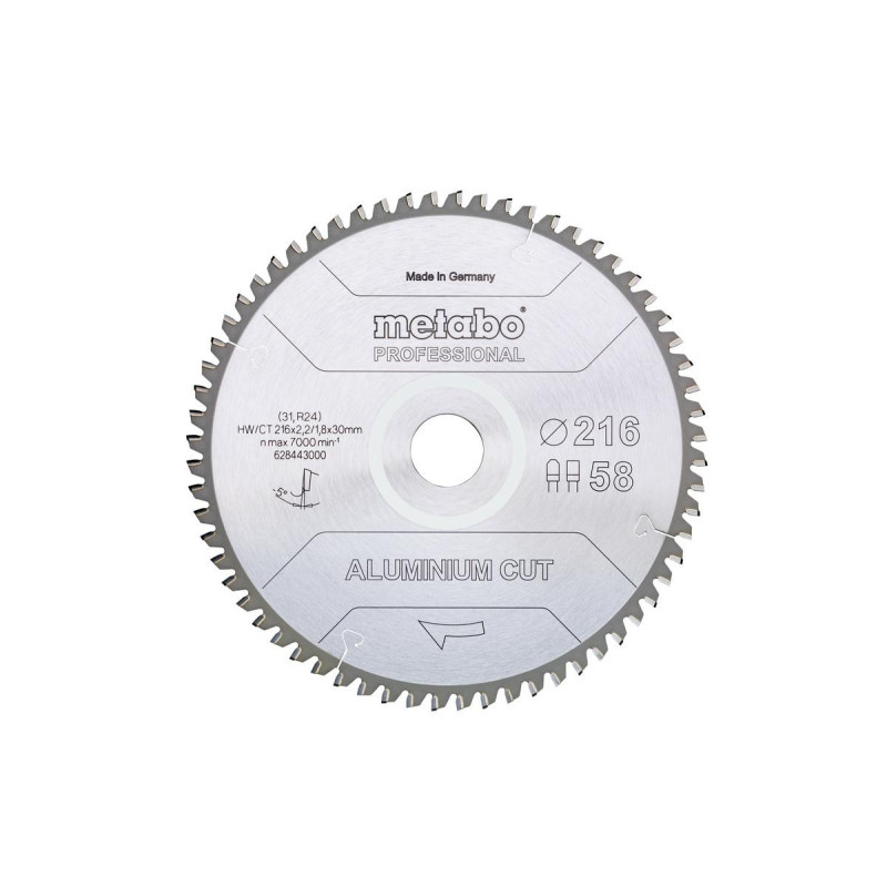 628443000 METABO FZ/TZ diskinis pjūklas 216x30x58z ALUMINIUM CUT PROFESSIONAL