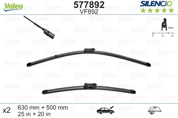 Automobilinis valytuvas VALEO SILENCIO AUDI, VOLVO, PORSCHE FLAT BLADE, 630/500 mm