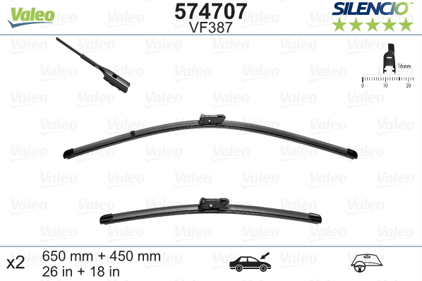Automobilinis valytuvas VALEO SILENCIO AUDI, ALFA ROMEO, SEAT, SKODA, VW FLAT BLADE, 650/450 mm