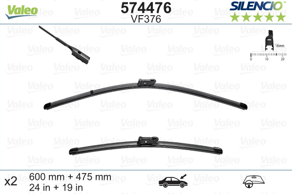 Automobilinis valytuvas VALEO SILENCIO VW, AUDI FLAT BLADE, 600/475 mm