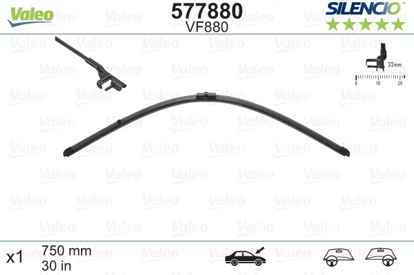Automobilinis valytuvas VALEO SILENCIO AUDI FLAT BLADE, 750 mm