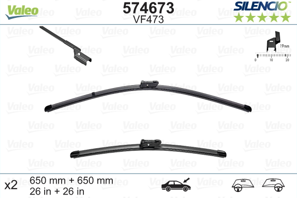 Automobilinis valytuvas VALEO SILENCIO OPEL, PEUGEOT FLAT BLADE, 650 mm
