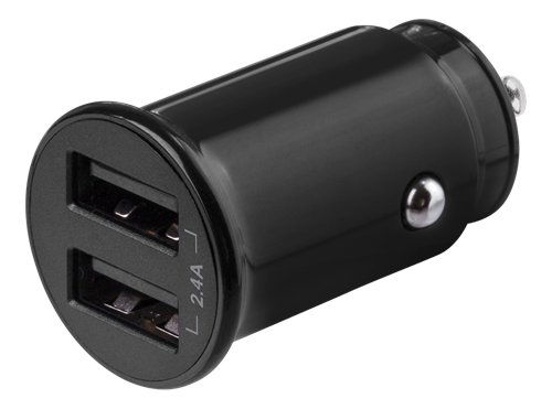 Automobilinis įkroviklis DELTACO, 12W su 2x USB-A jungtimis,12/24V,2.4 A,USBCAR124