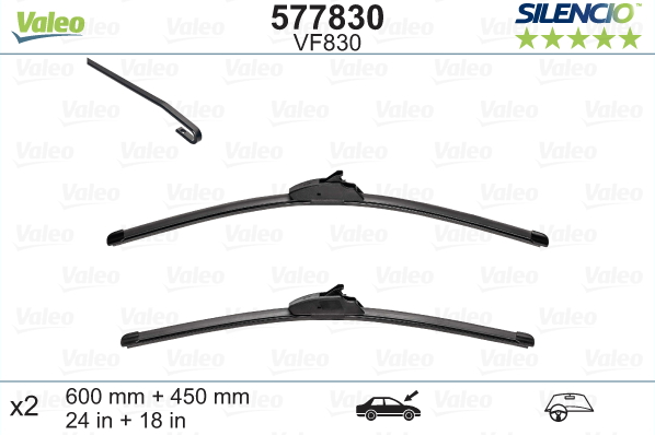 Automobilinis valytuvas VALEO SILENCIO KIA, MAZDA FLAT BLADE, 600/450 mm