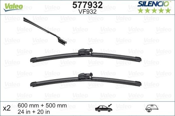 Automobilinis valytuvas VALEO SILENCIO FB OE LHD VF932 KIT, 600/500 mm
