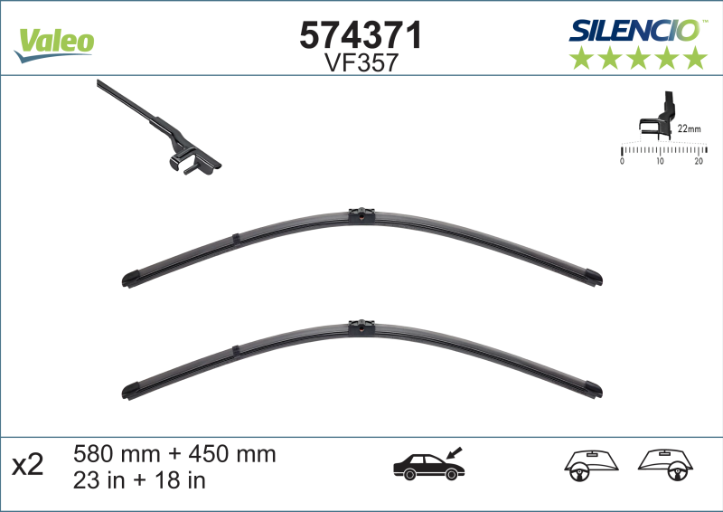 Automobilinis valytuvas VALEO SILENCIO ALFA ROMEO FLAT BLADE, 580/450 mm