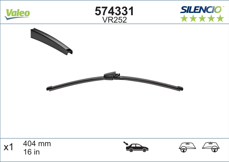 Automobilinis valytuvas VALEO SILENCIO SKODA, VW, 404 mm