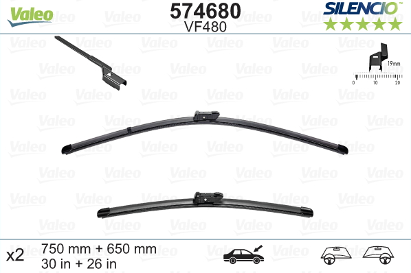 Automobilinis valytuvas VALEO SILENCIO CITROEN, FORD, FORD, PEUGEOT FLAT BLADE, 750/650 mm