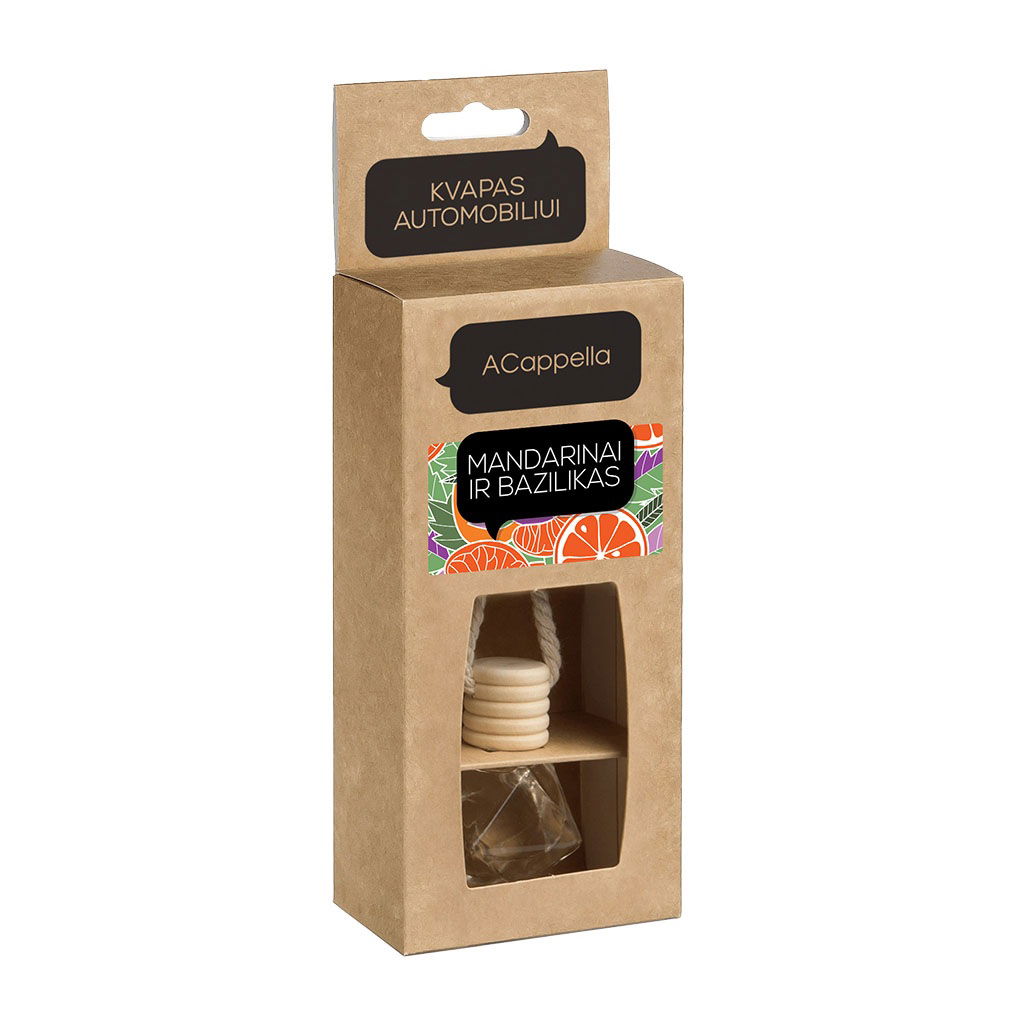 Automobilinis oro gaiviklis ACAPPELLA Mandarinas ir bazilikas, stiklinis daugiakampis, 7ml