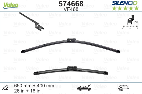 Automobilinis valytuvas VALEO SILENCIO BMW, CITROEN, FORD, PEUGEOT FLAT BLADE, 650/400 mm