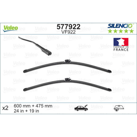 Automobilinis valytuvas VALEO SILENCIO FLAT BLADE, 600/475 mm