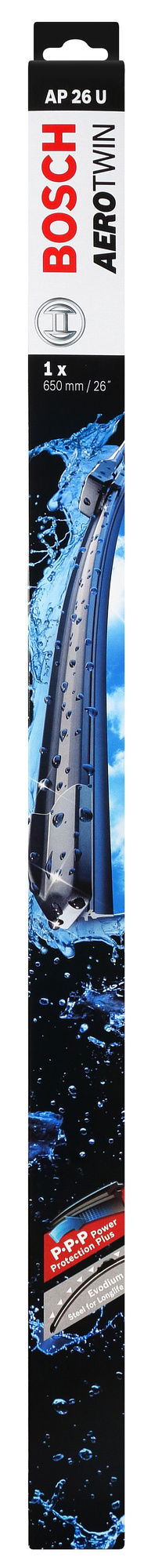 Automobilinis valytuvas be rėmo BOSCH, 650 mm, 4 tvirtinimo adapteriai