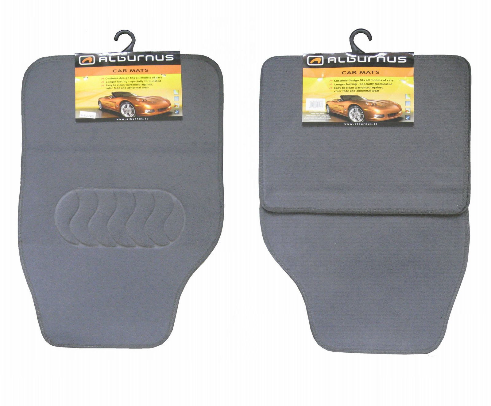 Automobiliniai kilimėliai ALBURNUS, 65 x 41 cm, 44 x 34 cm, medžiaginiai, pilka sp., 4 vnt.