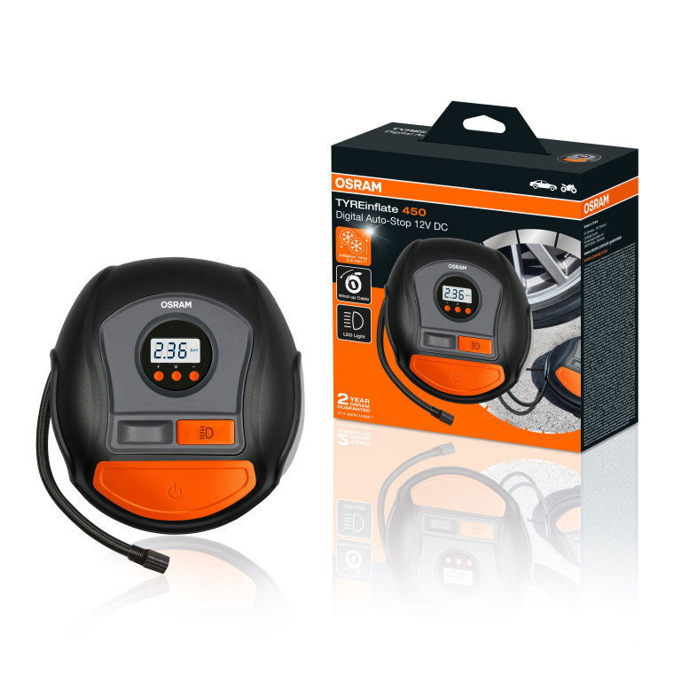 Pompa su manometru, elektrinė OSRAM, W 120; 12V, “Auto Stop” funkcija ir LED šviesa