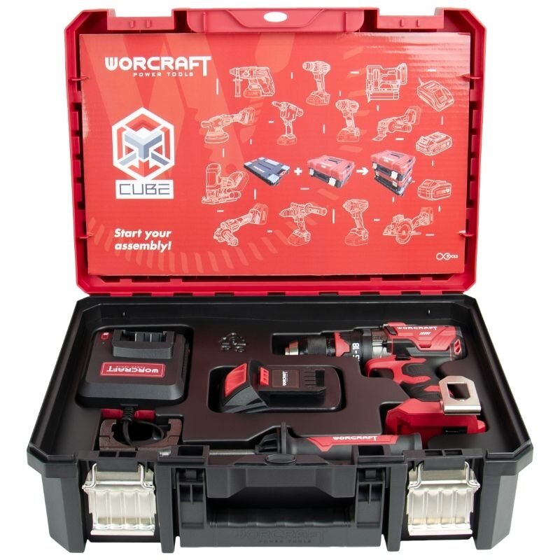WORCRAFT Akumuliatorinis suktuvas-gręžtuvas su kalimu 20V LI-ION (XCUBE dėžė)