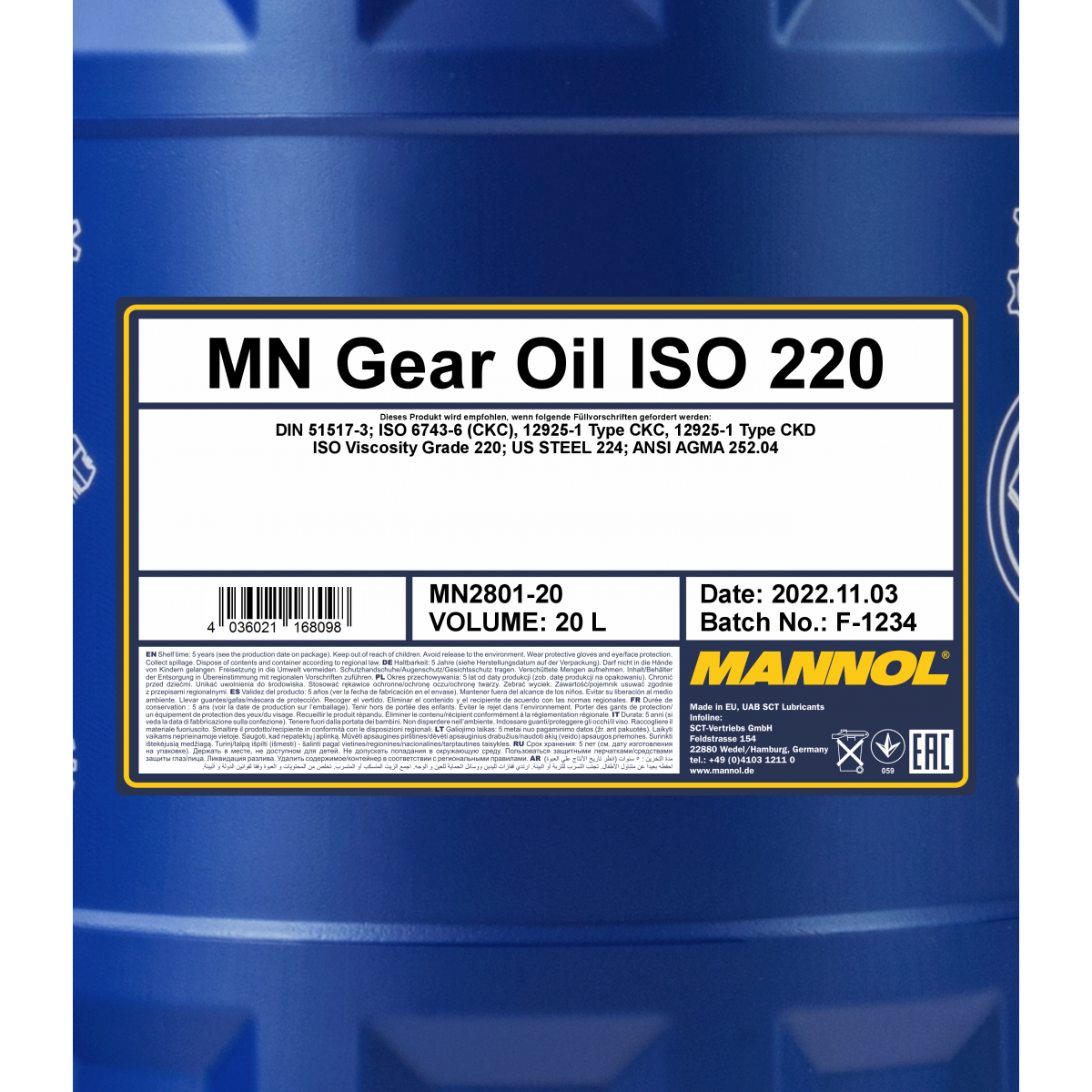 Industrinė pavarų alyva ISO 220 1L Gear oil MANNOL  2801