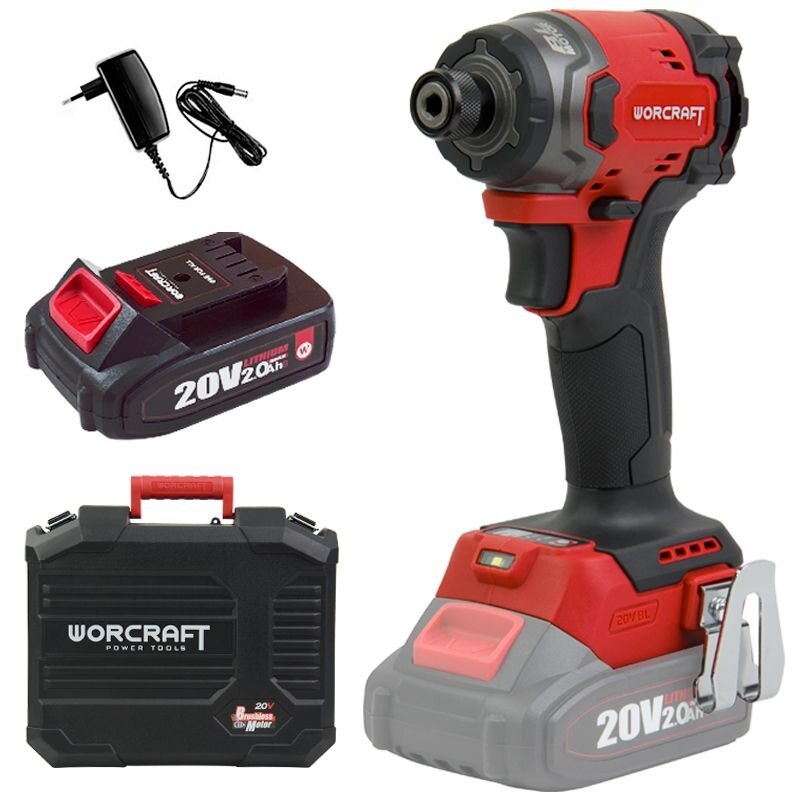 WORCRAFT Akumuliatorinis smūginis suktuvas 1/4'' HEX 20V LI-ION (plastikinė dėžė)
