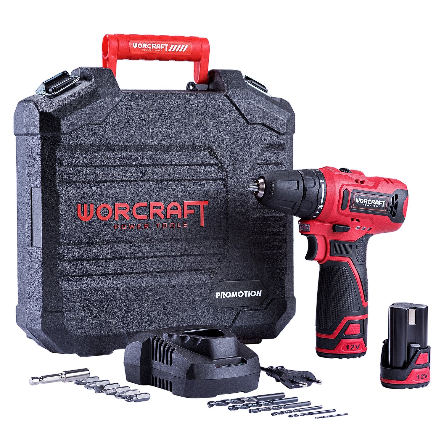 WORCRAFT Akumuliatorinis suktuvas-gręžtuvas su priedais plastikine deže 12V LI-ION