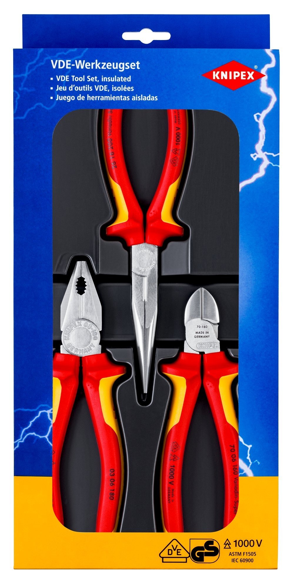 Replių rinkinys elektrikams Knipex 00 20 12 (3 vnt., 1000V)
