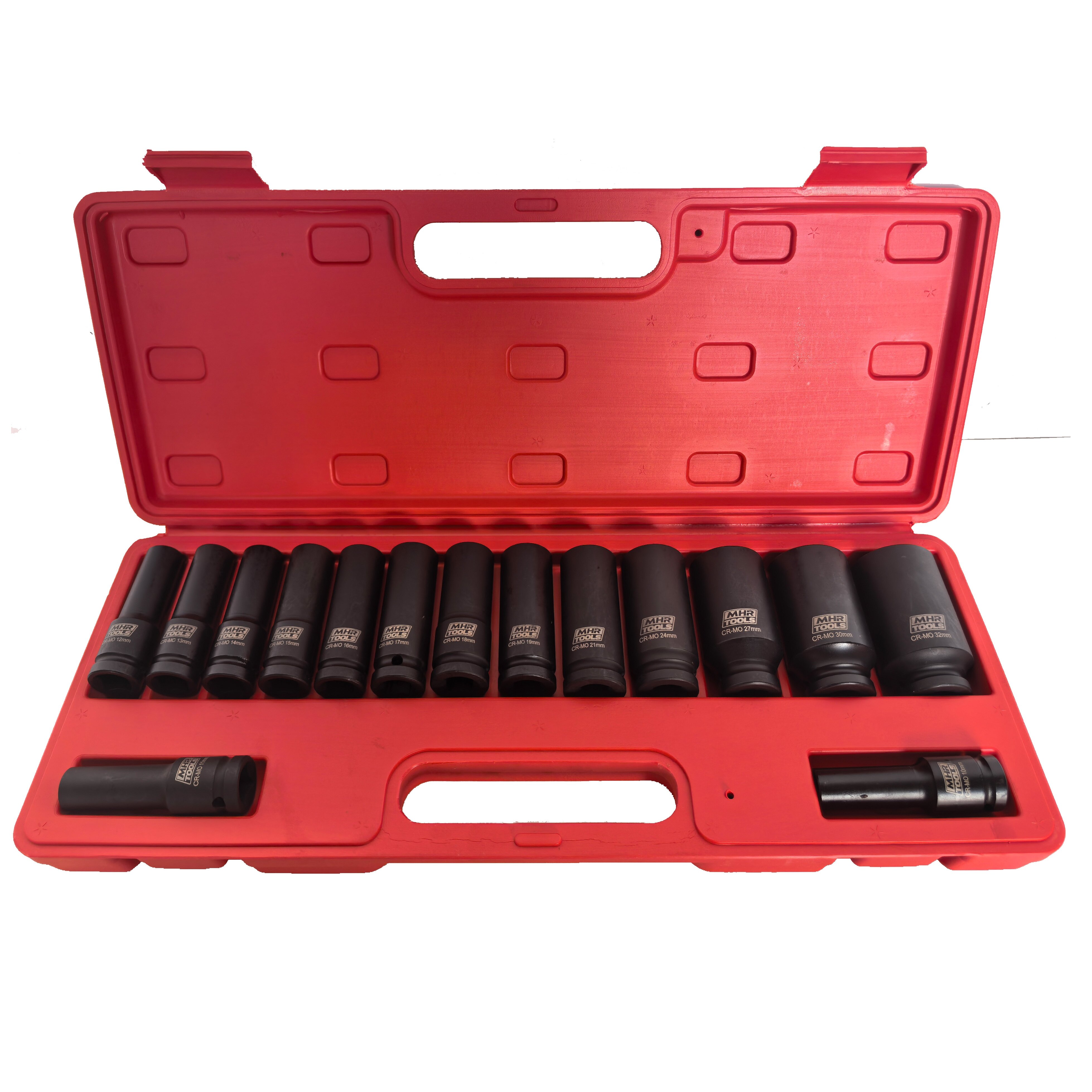 1/2" Prailgintų smūginių galvučių rinkinys 15vnt. (10-32mm) 12-kampės