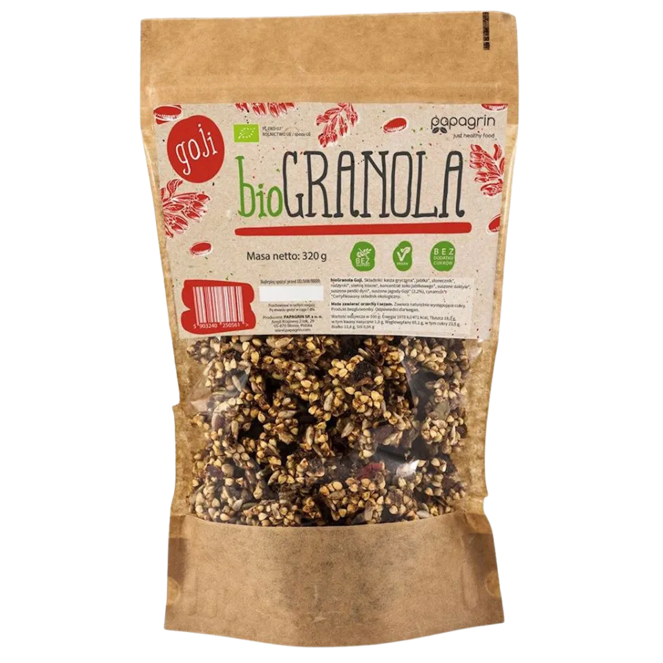 Ekologiška grikių granola su goji uogomis, be glitimo | Papagrin (320 g)