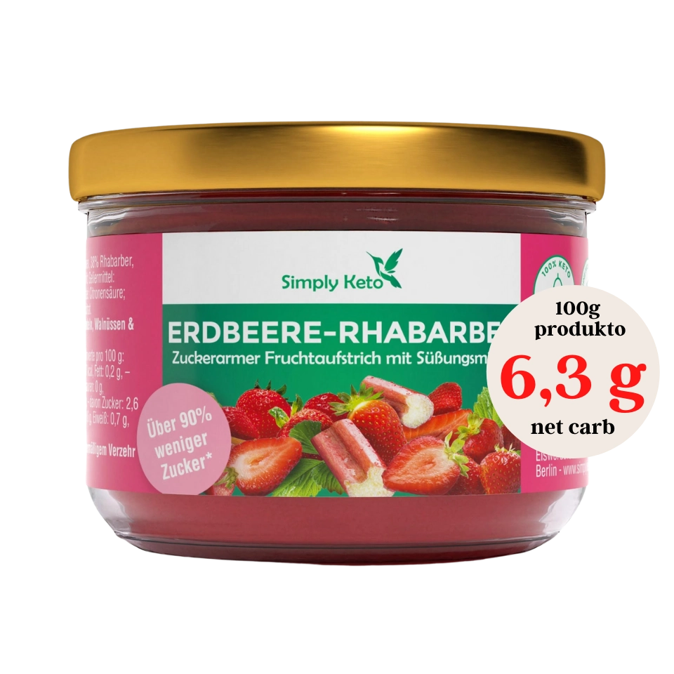 Rabarbarų ir braškių džemas su eritritoliu | Simply keto (230 g)