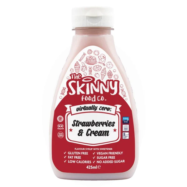 “Strawberries & Cream” Padažas be Cukraus, Kalorijų ‘Skinny Food’ (425ml)