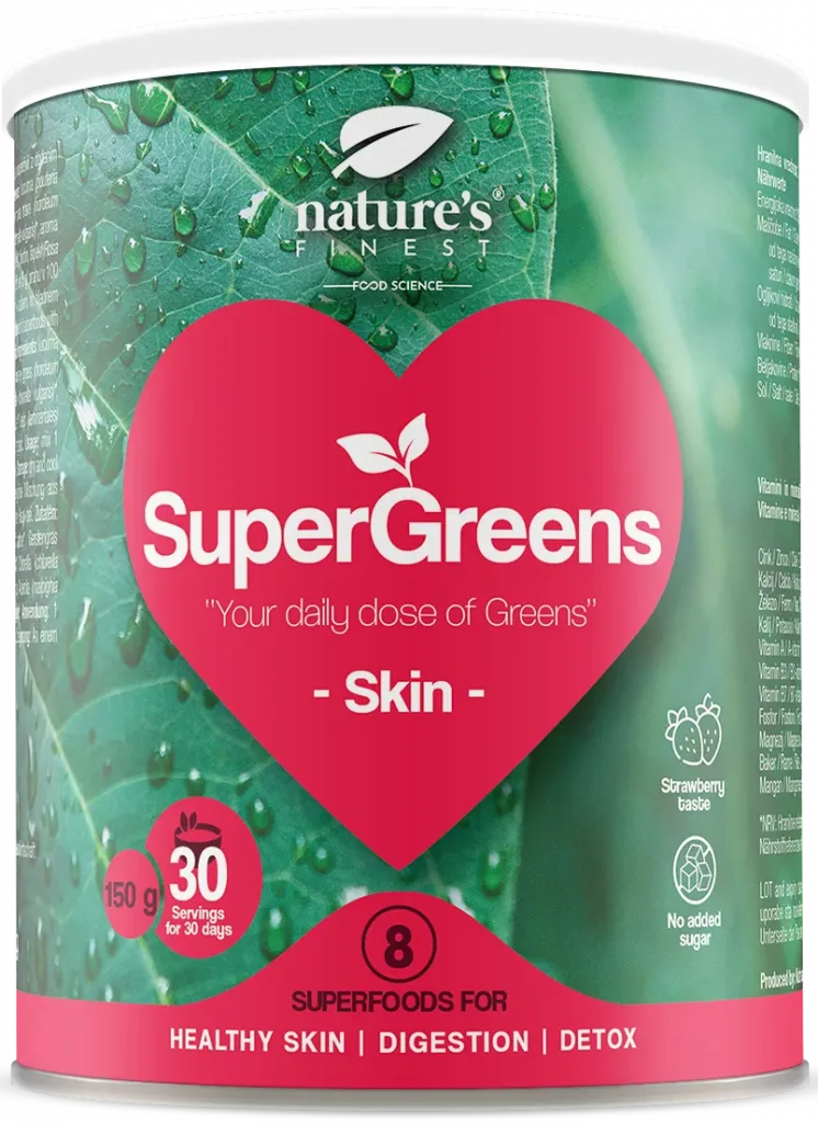 Nature's Finest supermaisto mišinys odai „SuperGreens SKIN“, ekologiškas 150 g.